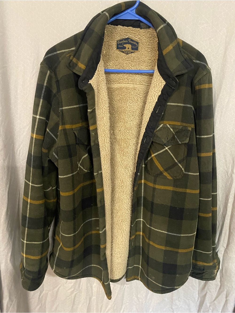 Men's Olive Plaid Sherpa-Lined Field Jacket